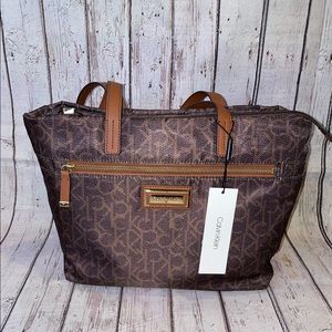 NWT Calvin Klein synthetic nylon brown shoulder bag